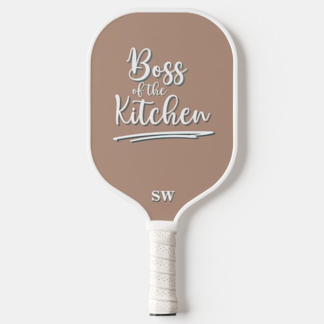 Funny Boss of the Kitchen Khaki White Elegant Pickleball Schläger (Vorderseite)