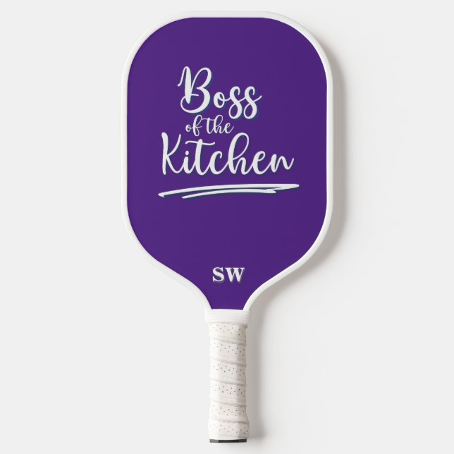 Funny Boss of the Kitchen Lila Weiß Elegant Pickleball Schläger (Vorderseite)