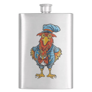 Funny Bossy Cartoon Rooster Flachmann