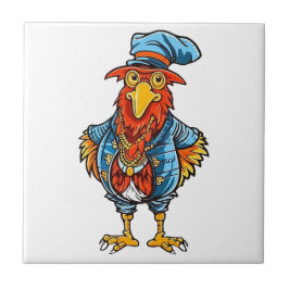 Funny Bossy Cartoon Rooster Fliese