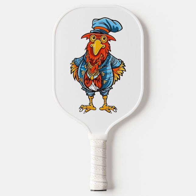 Funny Bossy Cartoon Rooster Pickleball Schläger (Vorderseite)