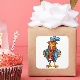Funny Bossy Cartoon Rooster Quadratischer Aufkleber