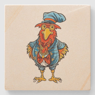 Funny Bossy Cartoon Rooster Steinuntersetzer