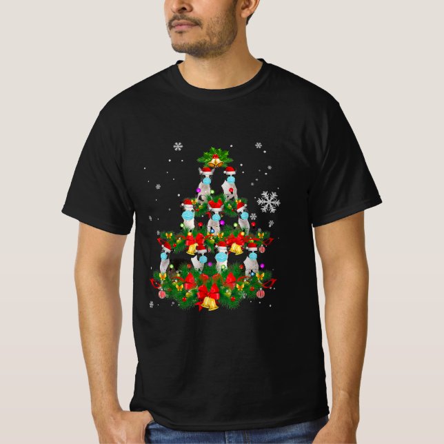 Funny Boston Terrier Christmas Tree Dog Mask Xmas T-Shirt (Vorderseite)