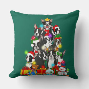 Funny Boston Terrier Christmas Tree Lights Welpe Kissen