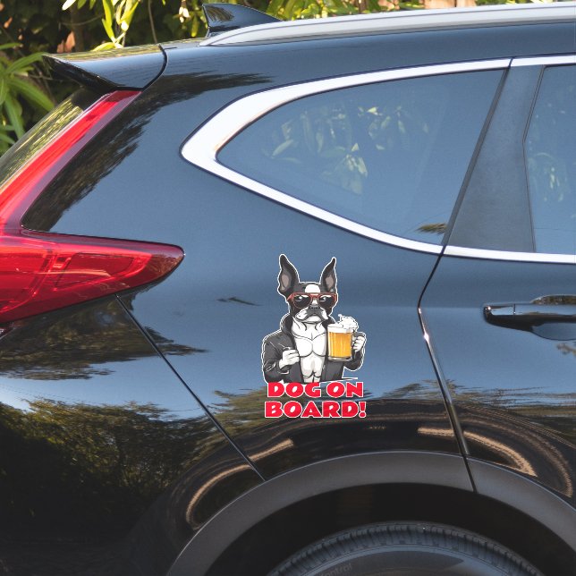 Funny Boston Terrier Cool Dog an Bord Aufkleber (Auto Seite)