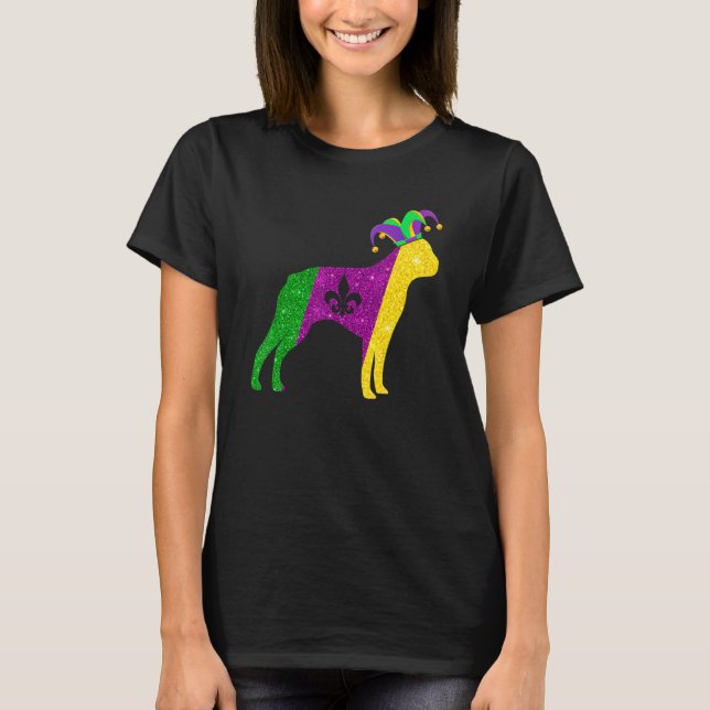 Funny Boston Terrier Dog Mardi Gras Party Mask Bea T-Shirt (Vorderseite)