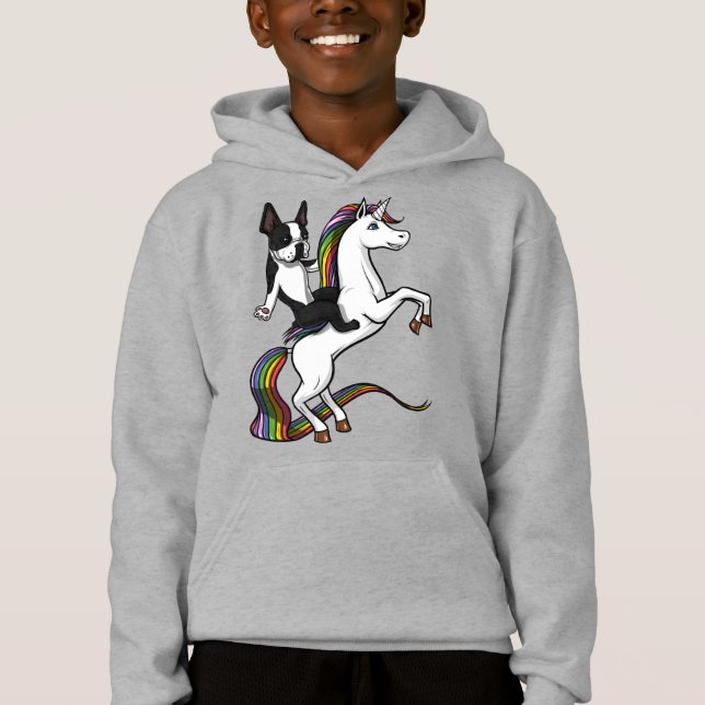 Funny Boston Terrier Dog Riding Unicorn Hoodie (Vorderseite)