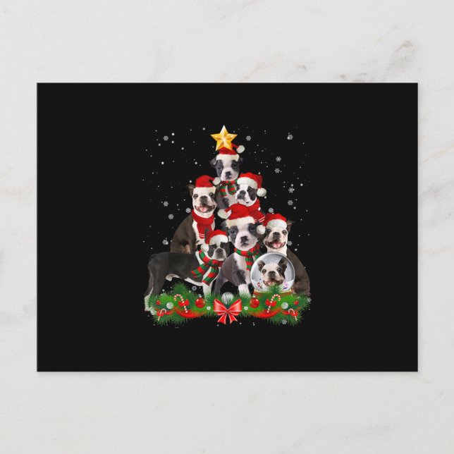Funny Boston Terrier Dog Weihnachtsbaum Geschenk Ankündigungspostkarte (Vorderseite)