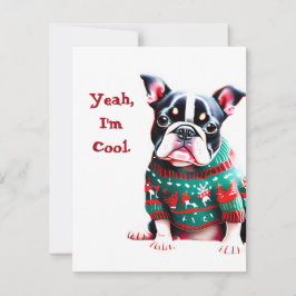 Funny Boston Terrier in Weihnachts-Sweater Feiertagskarte