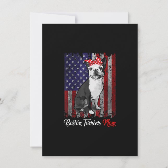 Funny Boston Terrier Mama American Flag T-Shirt T  Dankeskarte (Vorderseite)