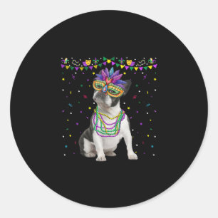 Funny Boston Terrier Wear Karneval Mask Mardi Runder Aufkleber