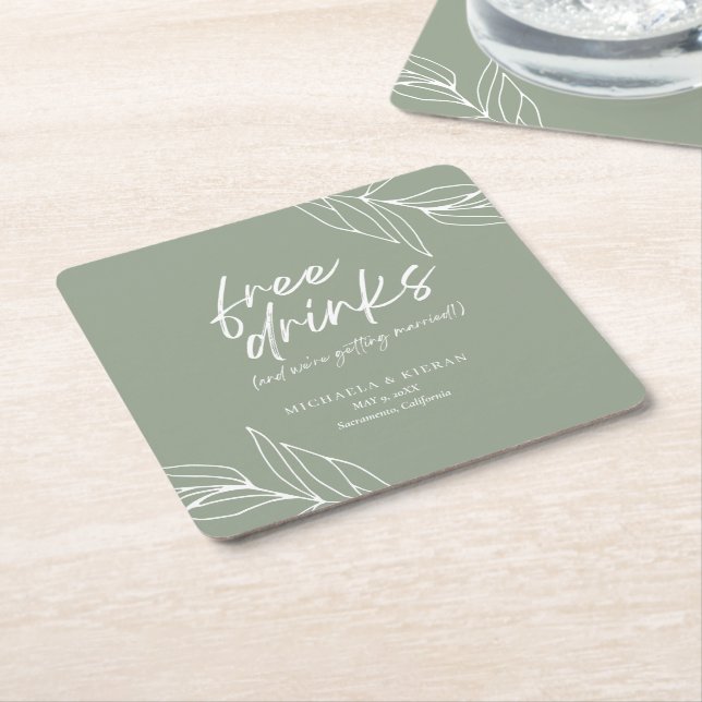 Funny botanische freie Getränke Hochzeit retten da Rechteckiger Pappuntersetzer (angewinkelt)