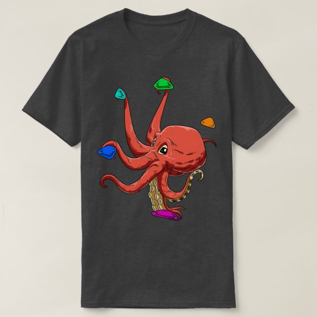 Funny Bouldering und Rock Climbing Oktopus T-Shirt (Design vorne)