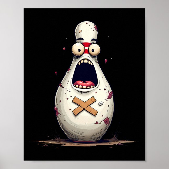 Funny Bowlers erschreckte Bowling Button Grafik fü Poster (Vorne)