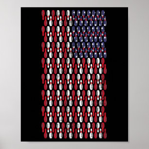 Funny Bowling Button American Flag Design Poster