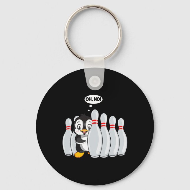 Funny Bowling Button Niedlich Pinguin für Bowling  Schlüsselanhänger (Vorderseite)