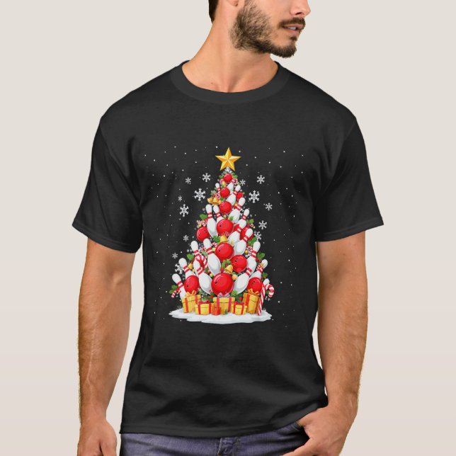 Funny Bowling Christmas Tree Lights Xmas For Men & T-Shirt (Vorderseite)