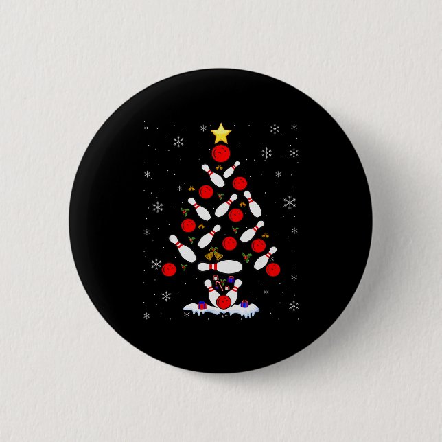 Funny Bowling Christmas Tree Lights Xmas For Men W Button (Vorderseite)