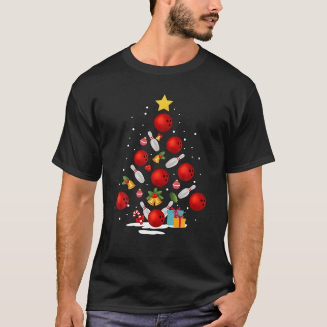 Funny Bowling Christmas Tree Lights Xmas Gifts For T-Shirt (Vorderseite)