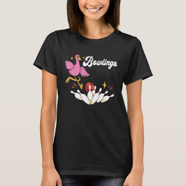 Funny Bowling Flamingo Bowler Bowling Button Strik T-Shirt (Vorderseite)