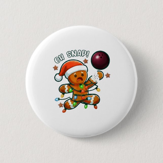 Funny Bowling Gingerbread Cookie Lights Oh Snap Gi Button (Vorderseite)