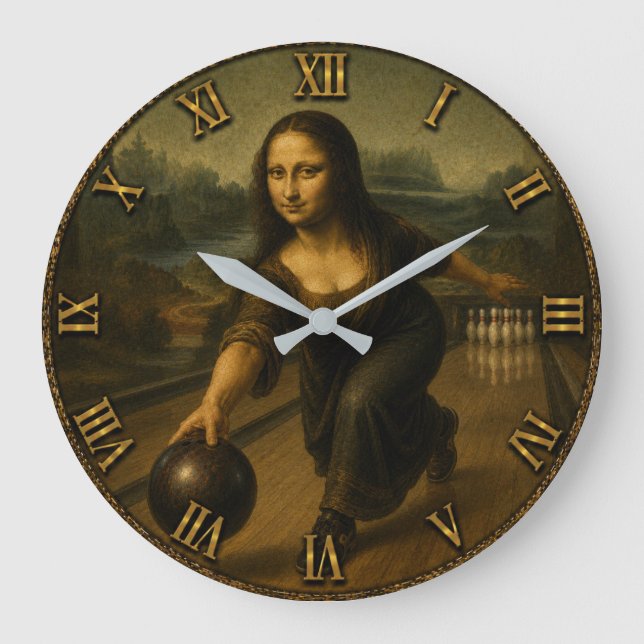 Funny Bowling Mona Lisa Bowler Gift Große Wanduhr (Vorderseite)
