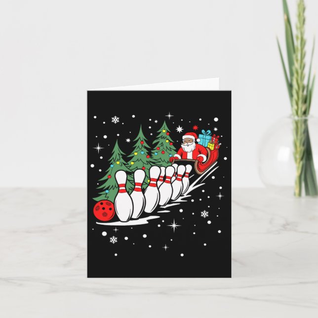 Funny Bowling Player Xmas Lights Santa Bowling Chr Karte (Vorderseite)