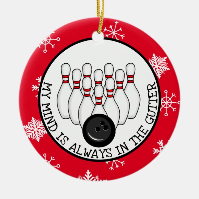 Funny Bowling Pun Christmas Keramik Ornament (Vorne)