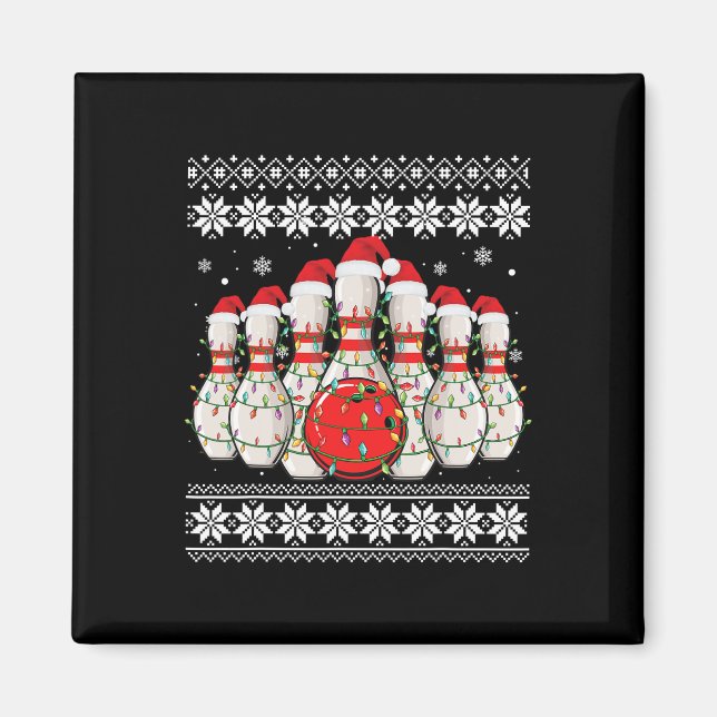 Funny Bowling Ugly Christmas Sweater Bowling Lover Magnet (Vorne)
