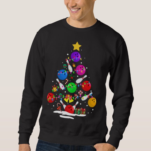 Funny Bowling Ugly Christmas Tree Lights Xmas For  Sweatshirt (Vorderseite)