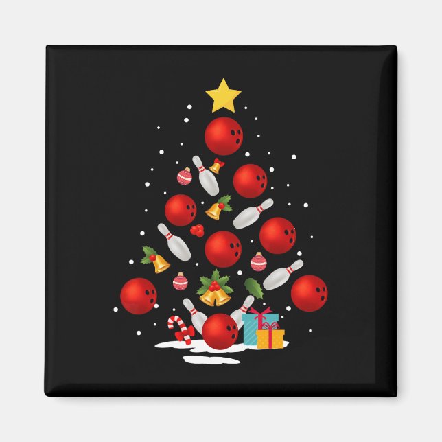 Funny Bowling Weihnachtsbaumleuchten Weihnachtsges Magnet (Vorne)