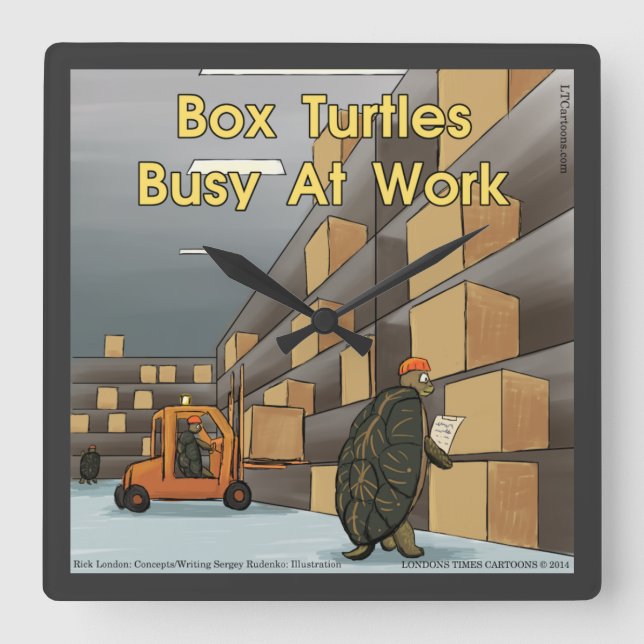 Funny Box Turtle Square Wall Clock Quadratische Wanduhr (Vorderseite)