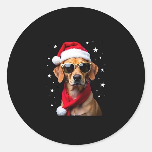 Funny Boxer Dog Christmas Lights Xmas Outfit Pajam Runder Aufkleber (Vorderseite)