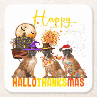 Funny Boxer Dog Happy Hallothanksmas Pet Owner Rechteckiger Pappuntersetzer