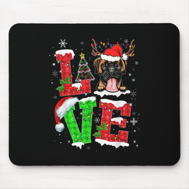 Funny Boxer Dog Tree Weihnachtslicht Weihnachten W Mousepad (Vorne)