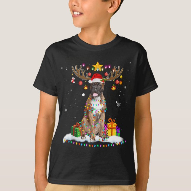 Funny Boxer Dog Weihnachts-Rentierlicht T-Shirt (Vorderseite)