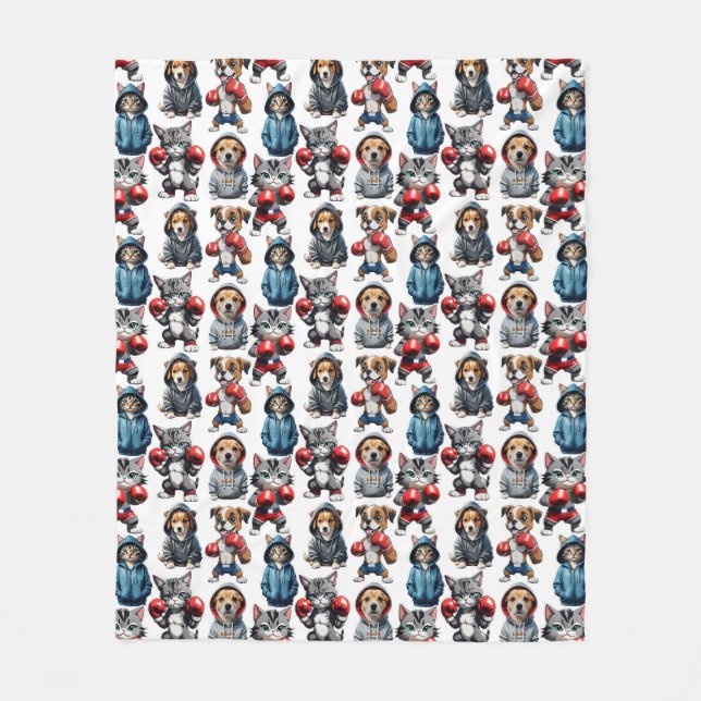 Funny Boxing Cat Dog Design Fleecedecke (Vorderseite)
