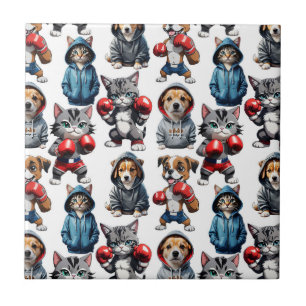 Funny Boxing Cat Dog Design Fliese