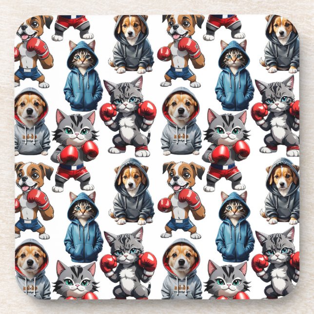 Funny Boxing Cat Dog Design Getränkeuntersetzer (Vorderseite)