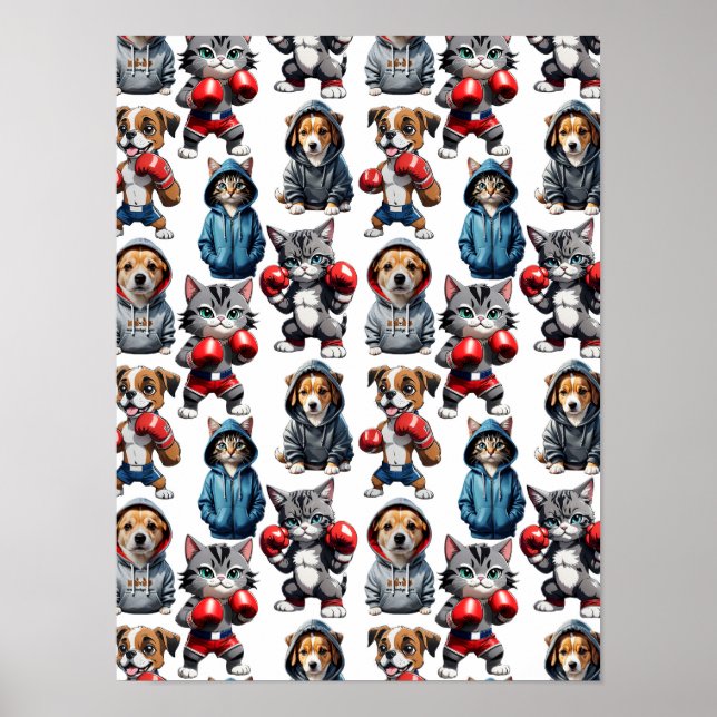 Funny Boxing Cat Dog Design Poster (Vorne)