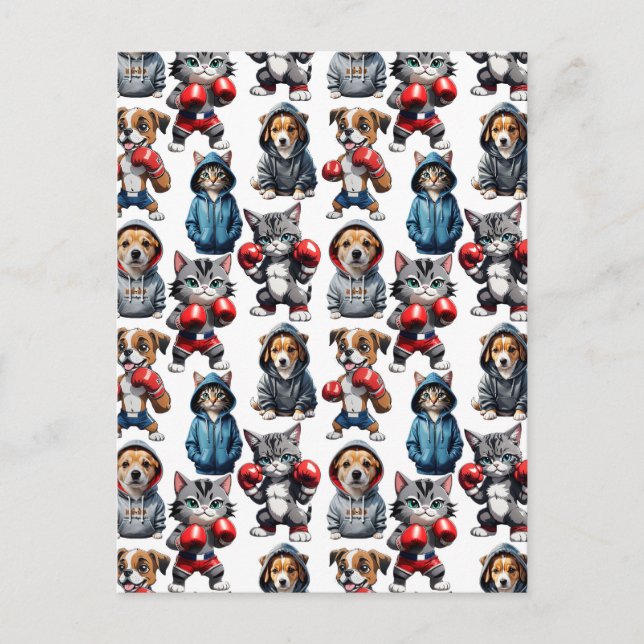 Funny Boxing Cat Dog Design Postkarte (Vorderseite)