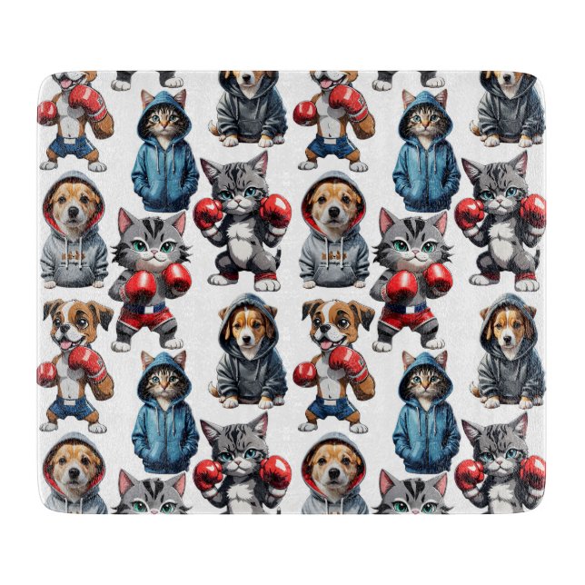 Funny Boxing Cat Dog Design Schneidebrett (Vorderseite)