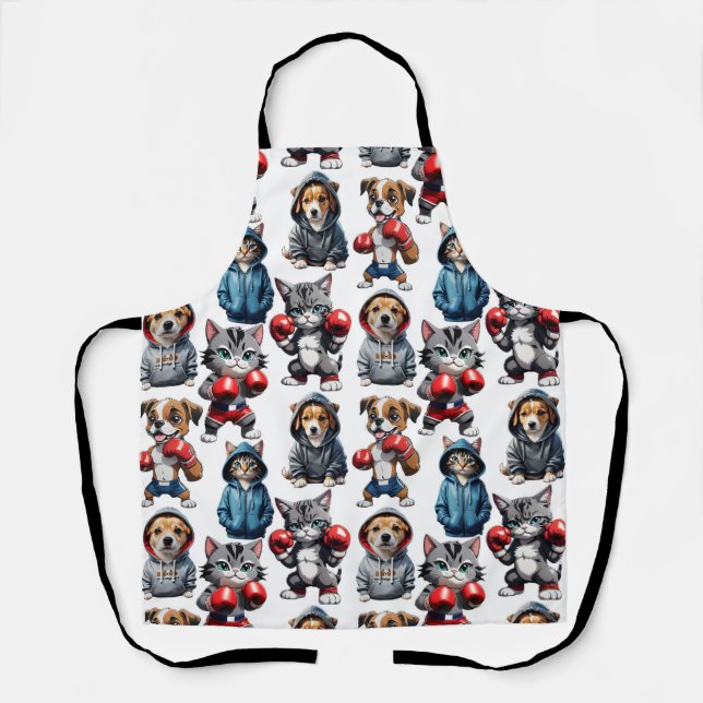 Funny Boxing Cat Dog Design Schürze (Vorderseite)