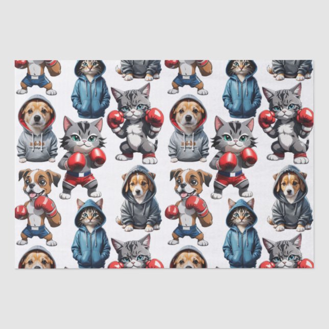 Funny Boxing Cat Dog Design Seidenpapier (Vorderseite)