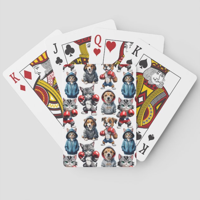 Funny Boxing Cat Dog Design Spielkarten (Rückseite)