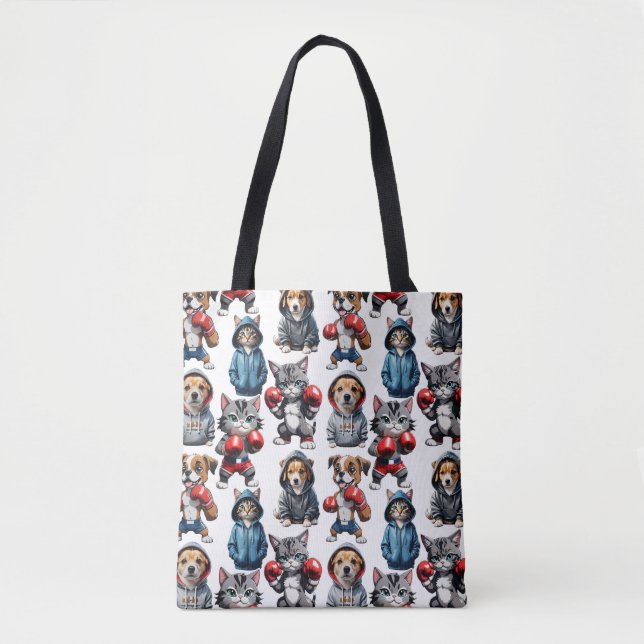 Funny Boxing Cat Dog Design Tasche (Vorderseite)