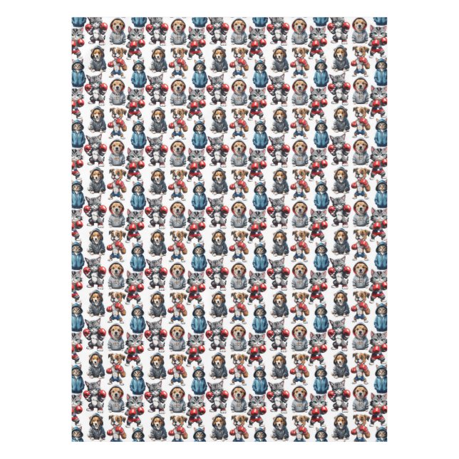 Funny Boxing Cat Dog Design Tischdecke (Vorderseite)