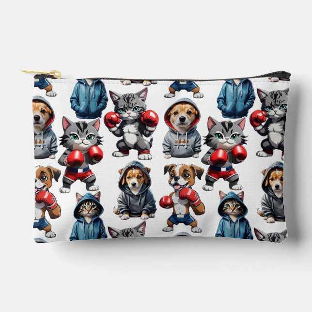 Funny Boxing Cat Dog Design Zubehörtasche (Vorderseite)