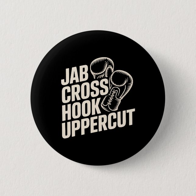 Funny Boxing Gym Jab Cross Hook Uppercut für Fraue Button (Vorderseite)